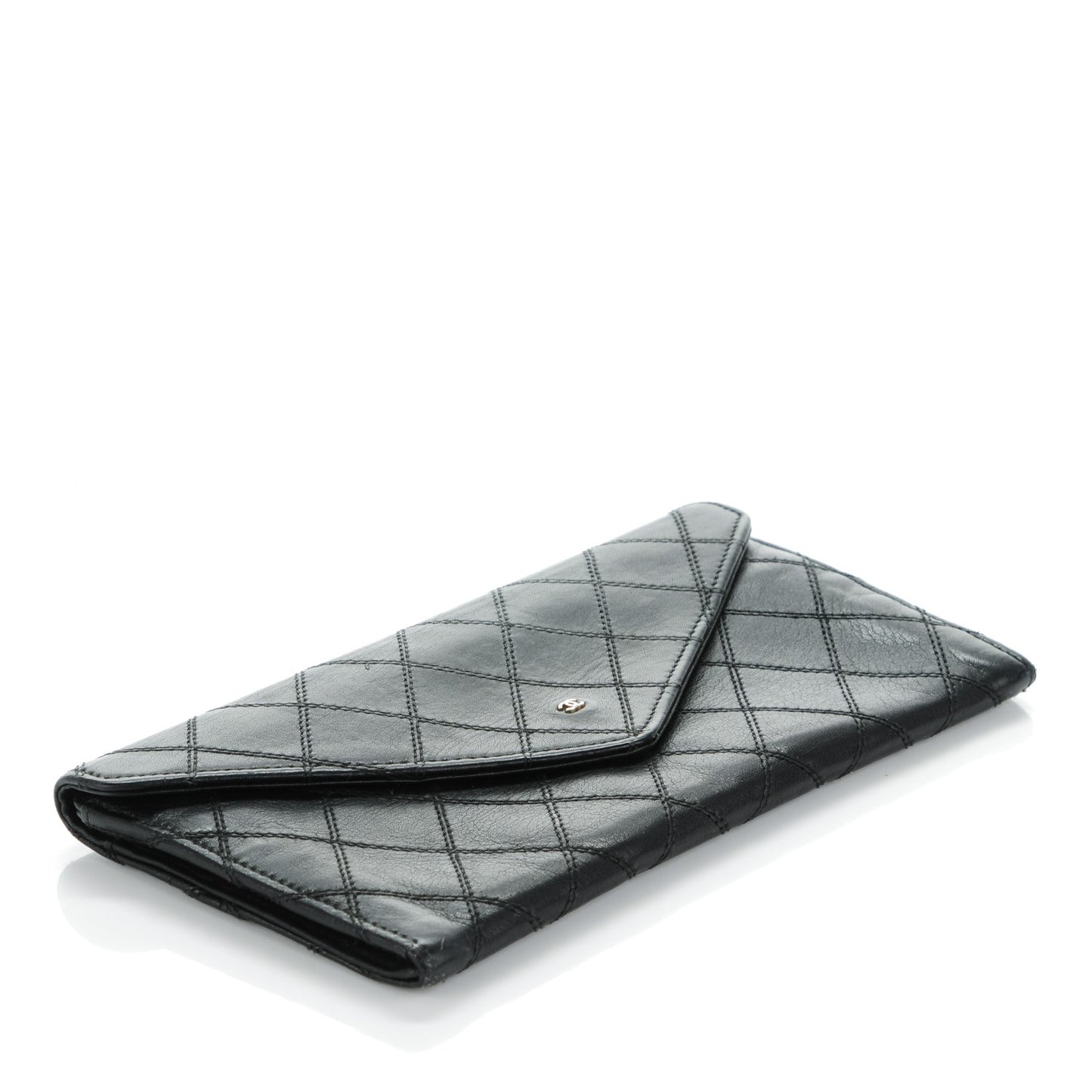 Lambskin Diamond Stitched Long Flap Wallet Black