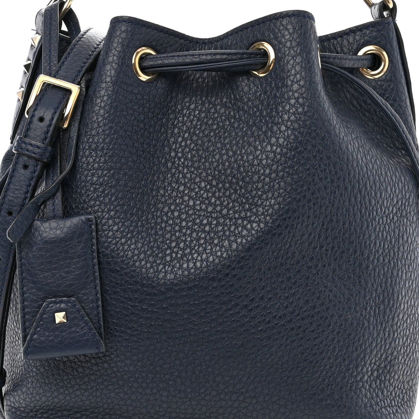 Pebbled Calfskin Small Rockstud Bucket Bag Navy