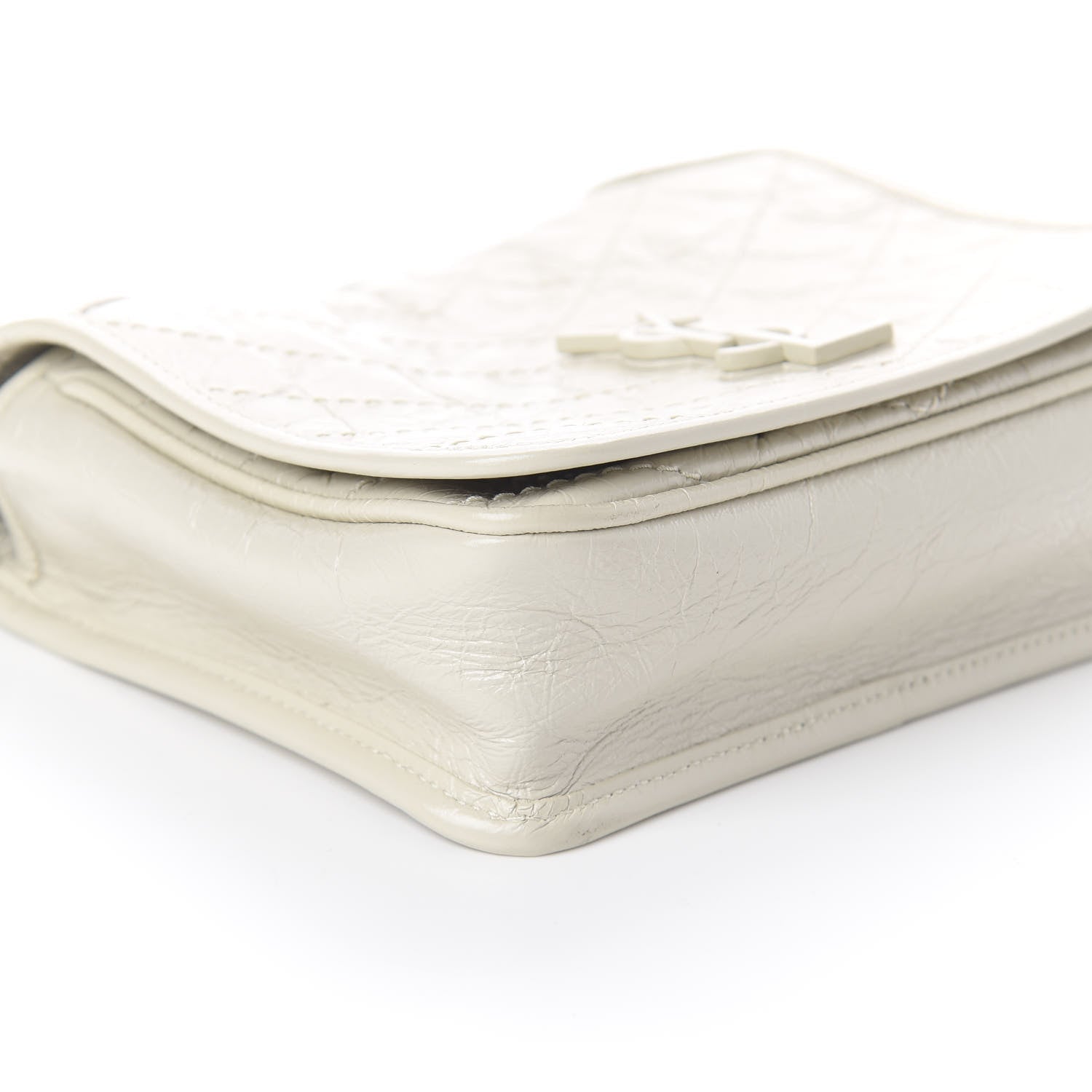 Saint Laurent Crinkled Calfskin Matelasse Monogram Niki Chain Wallet Crema Soft 6 of 7
