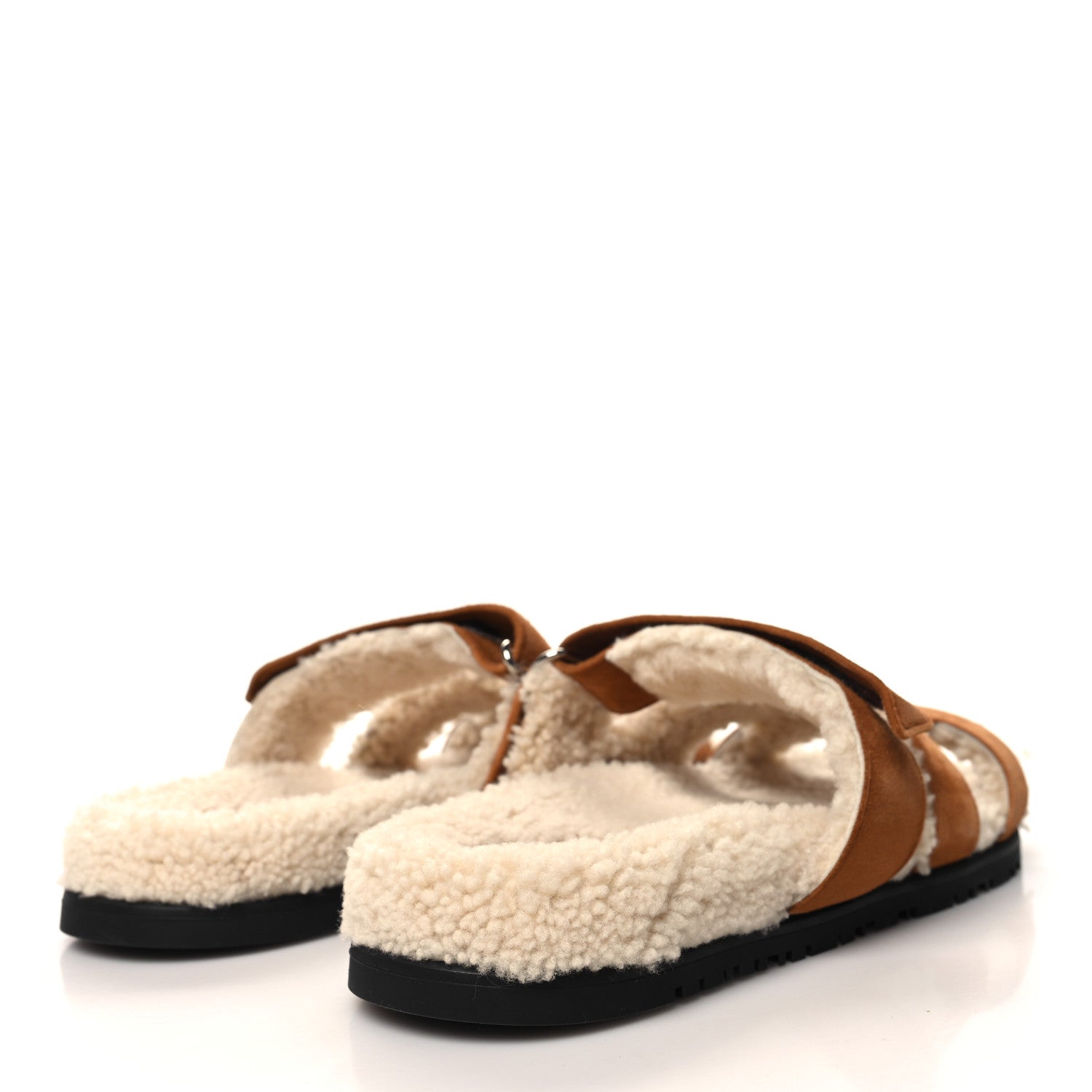 Hermes Suede Goatskin Woolskin Womens Chypre Sandals 39 Brun Fume Ecru 4 of 8
