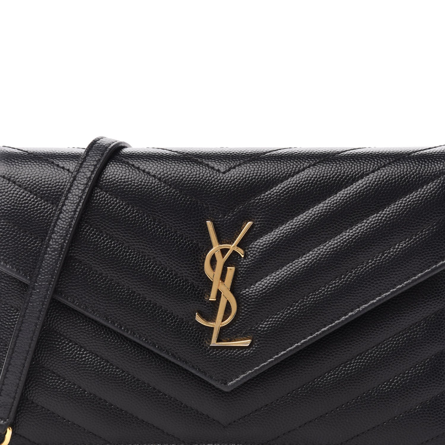 Saint Laurent Grain De Poudre Matelasse Chevron Monogram Envelope Chain Wallet Black 13 of 13