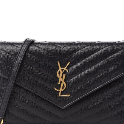 Saint Laurent Grain De Poudre Matelasse Chevron Monogram Envelope Chain Wallet Black 13 of 13