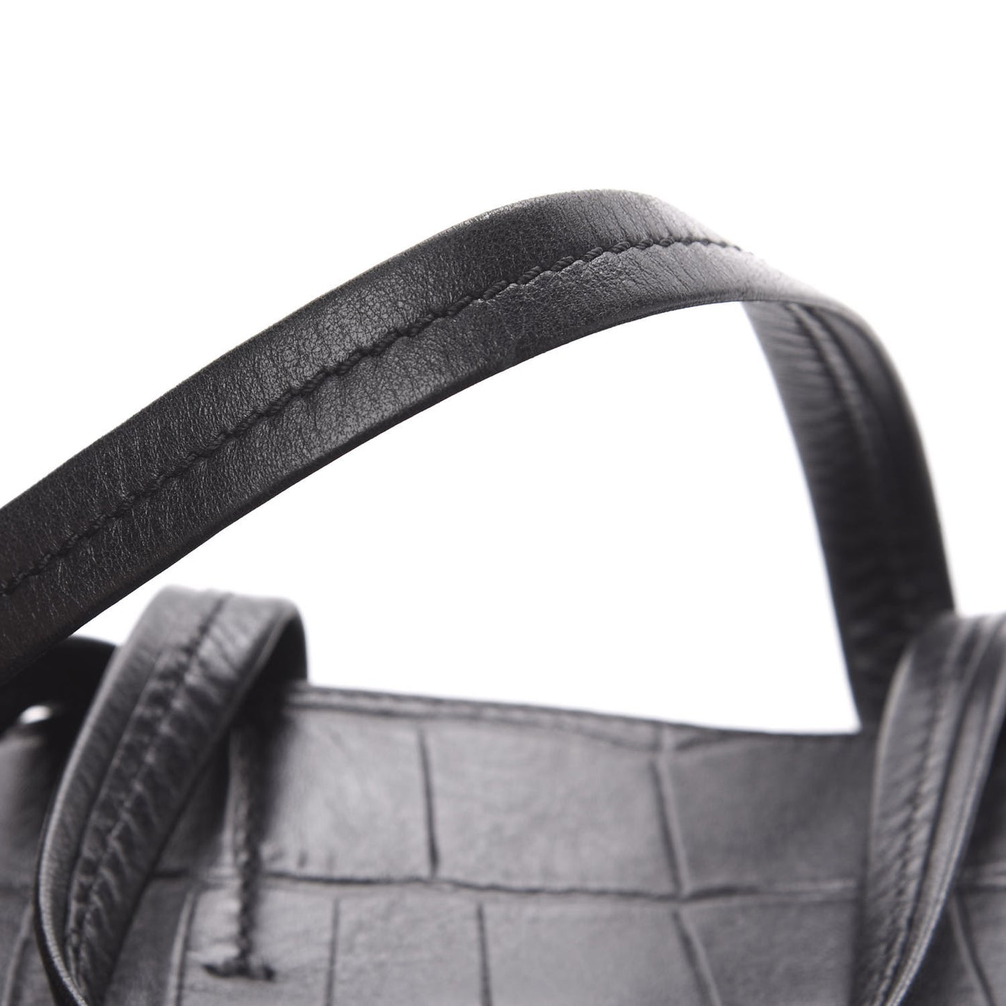 Lambskin Crocodile Embossed Vertical Cabas Black
