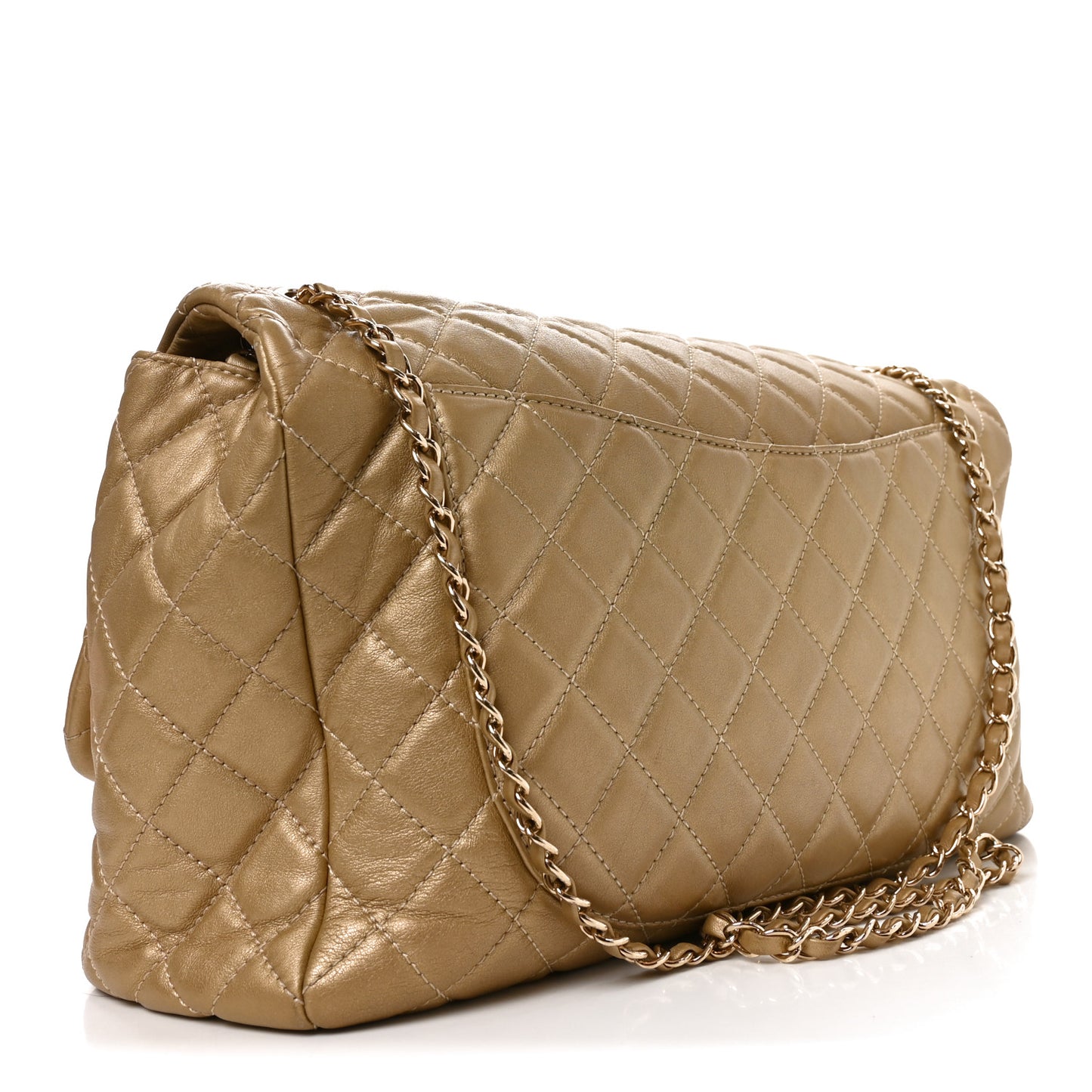 Metallic Calfskin Quilted Small XXL Travel Flap Bag Gold