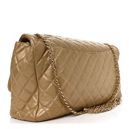Chanel Metallic Calfskin Quilted Small XXL Travel Flap Bag Gold 3 of 10