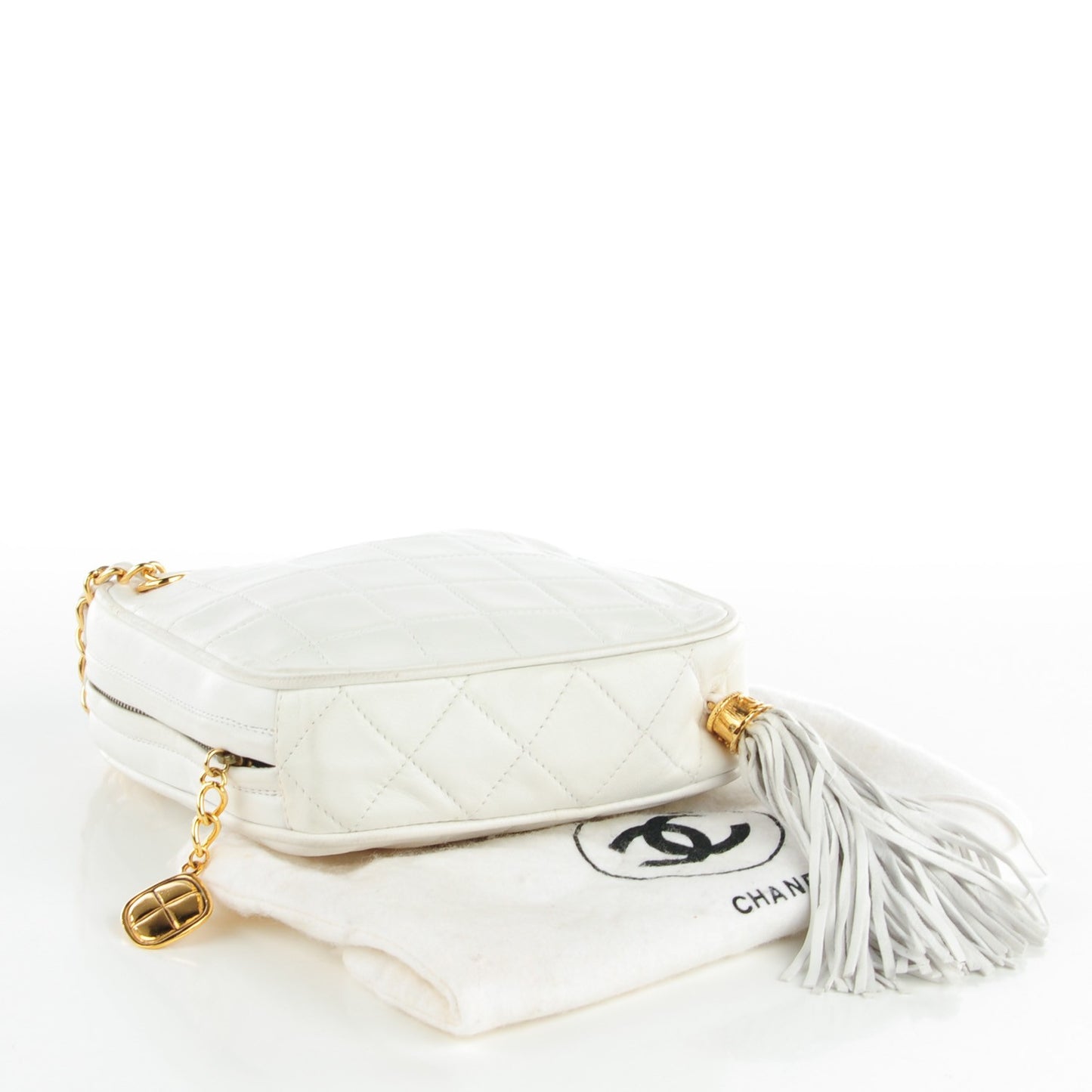 Lambskin Quilted Tassel Clutch White