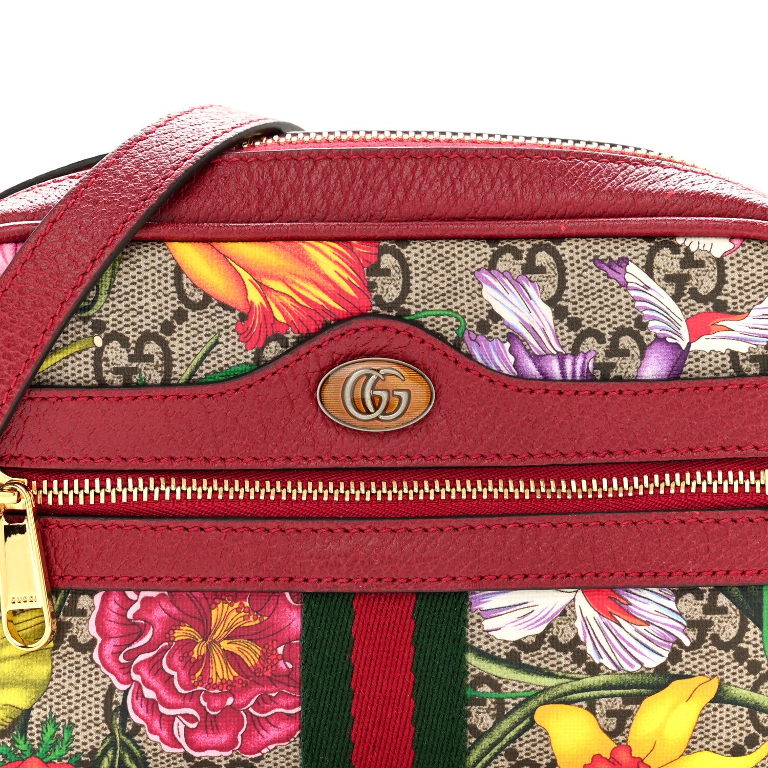 Gucci GG Supreme Monogram Flora Web Mini Ophidia Shoulder Bag Red 8 of 10
