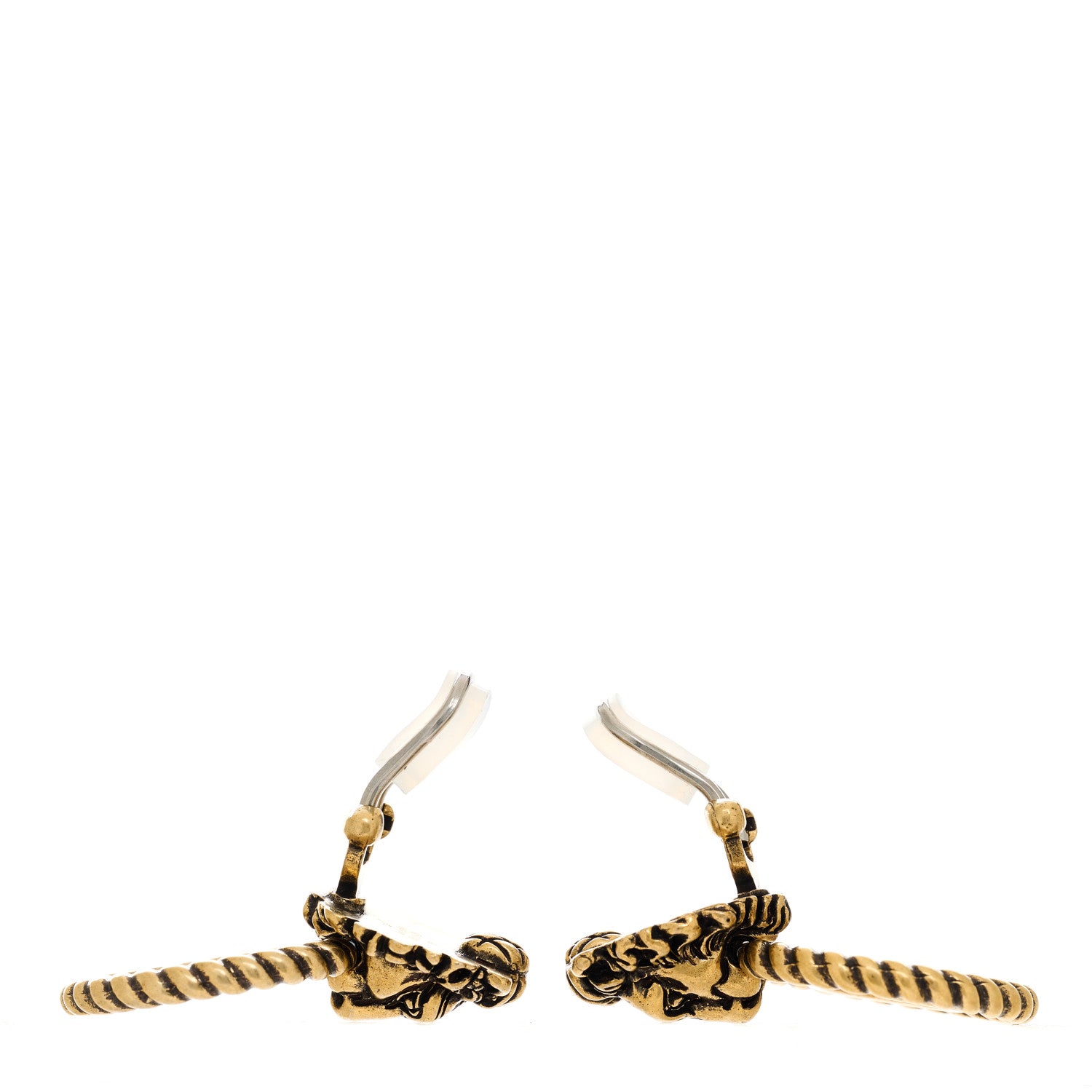 Gucci Metal Double G Lion Head Clip On Earrings Aged Gold 3 of 4