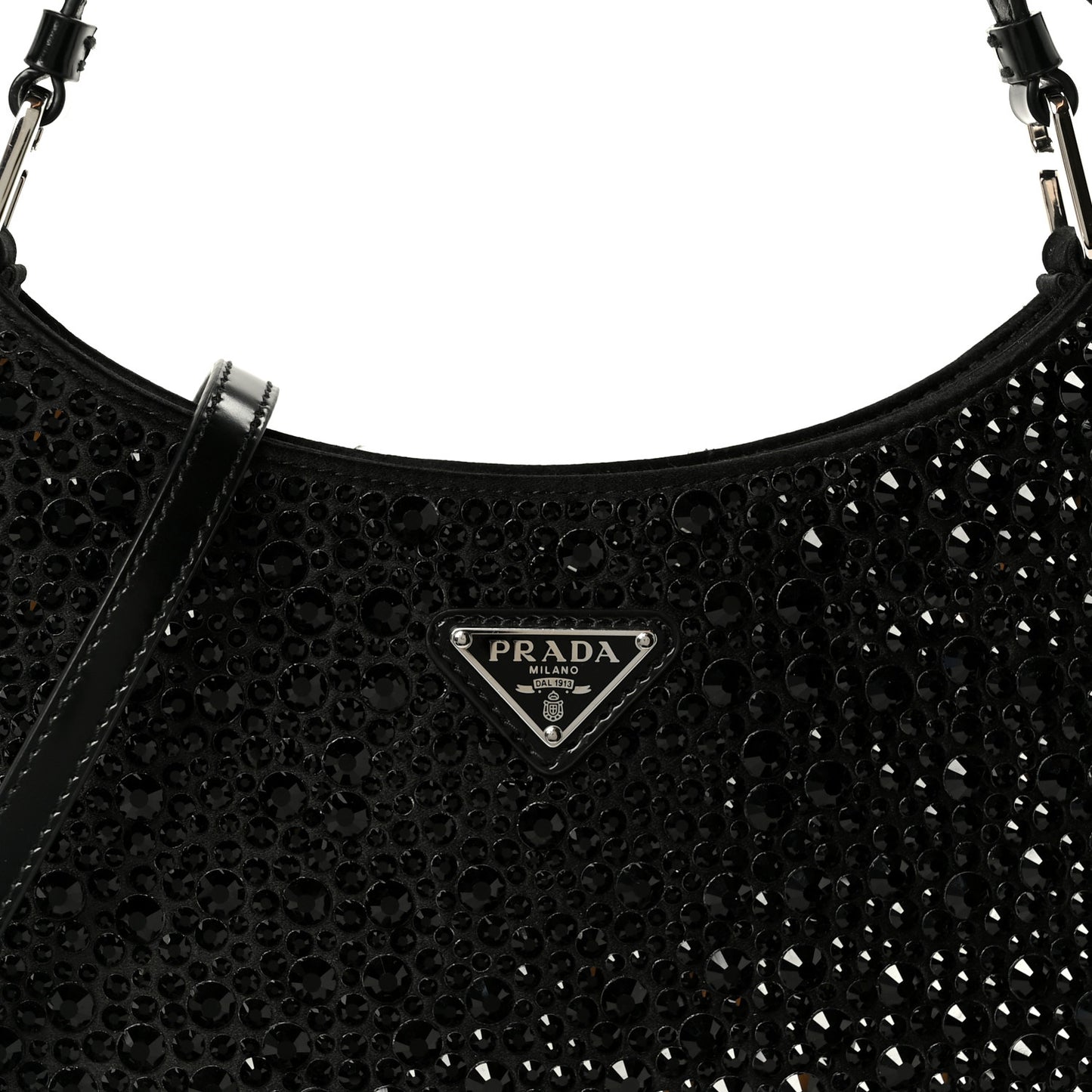 Satin Crystal Cleo Adjustable Strap Shoulder Bag Black