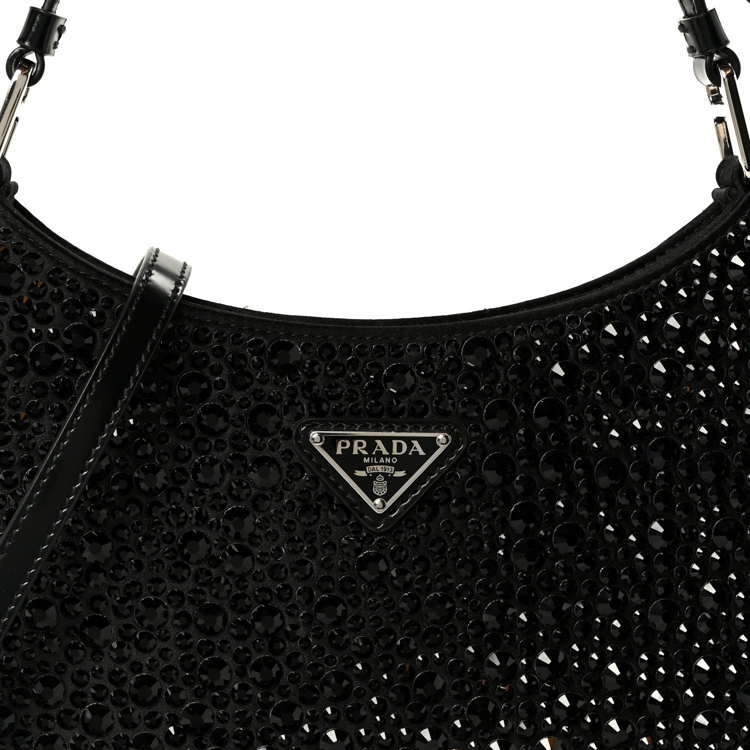Prada Satin Crystal Cleo Adjustable Strap Shoulder Bag Black 8 of 10