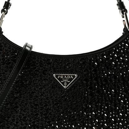 Prada Satin Crystal Cleo Adjustable Strap Shoulder Bag Black 8 of 10