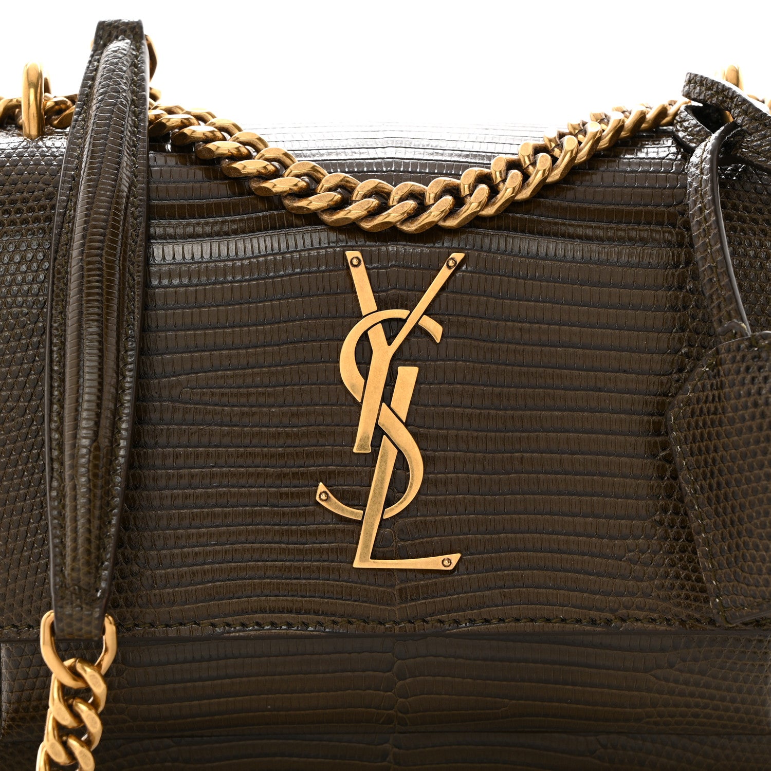 Saint Laurent Calfskin Lizard Embossed Small Monogram Sunset Dark
