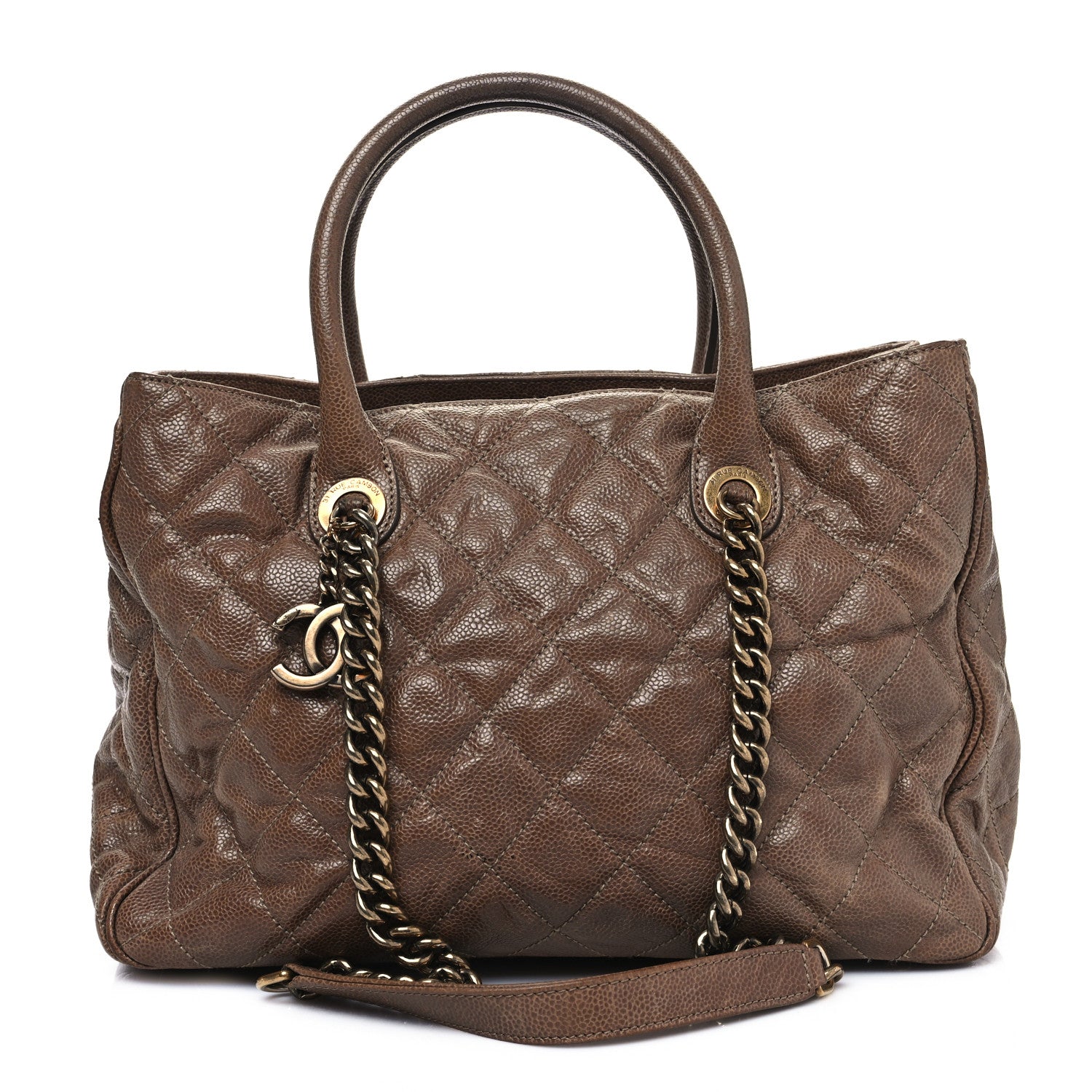 Chanel Glazed Caviar Quilted Small Shiva Tote Brown 1 of 9
