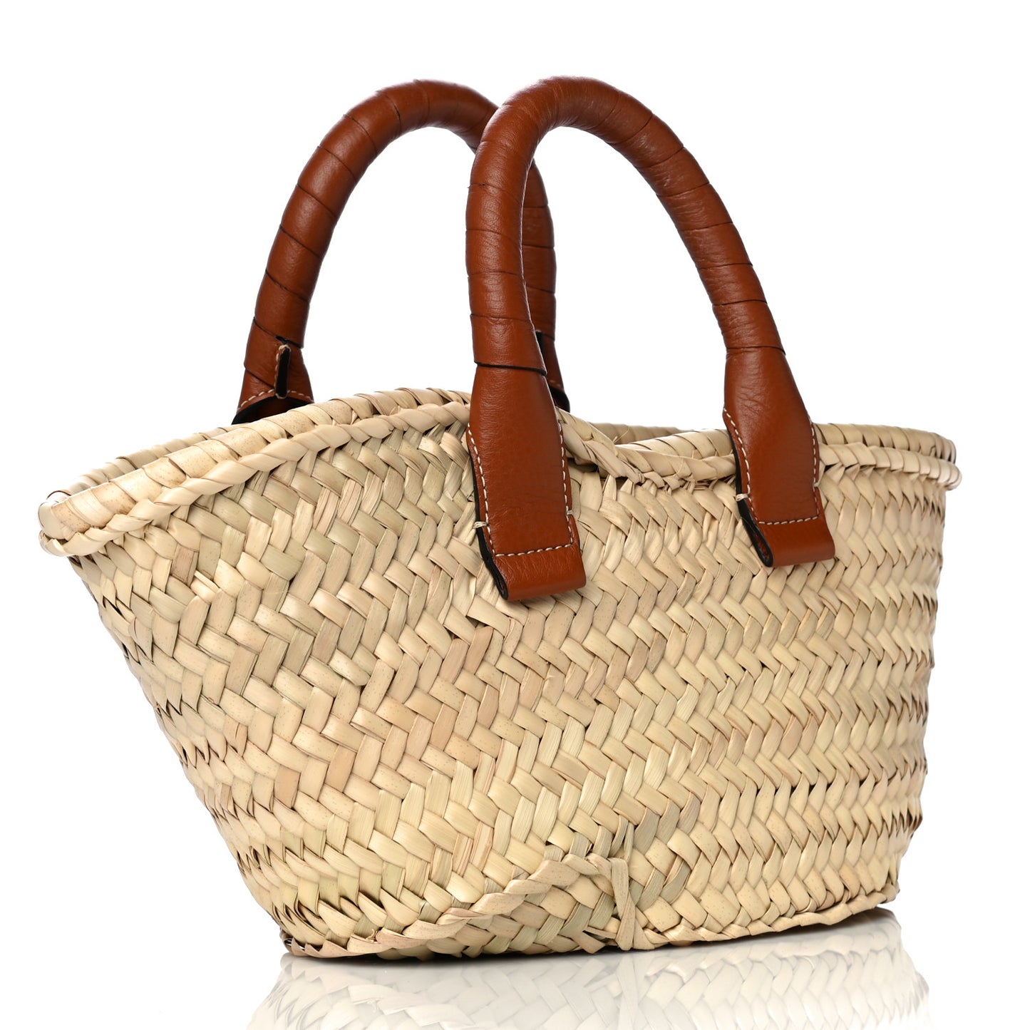 Raffia Small Grain Calfskin Small Marcie Basket Tan