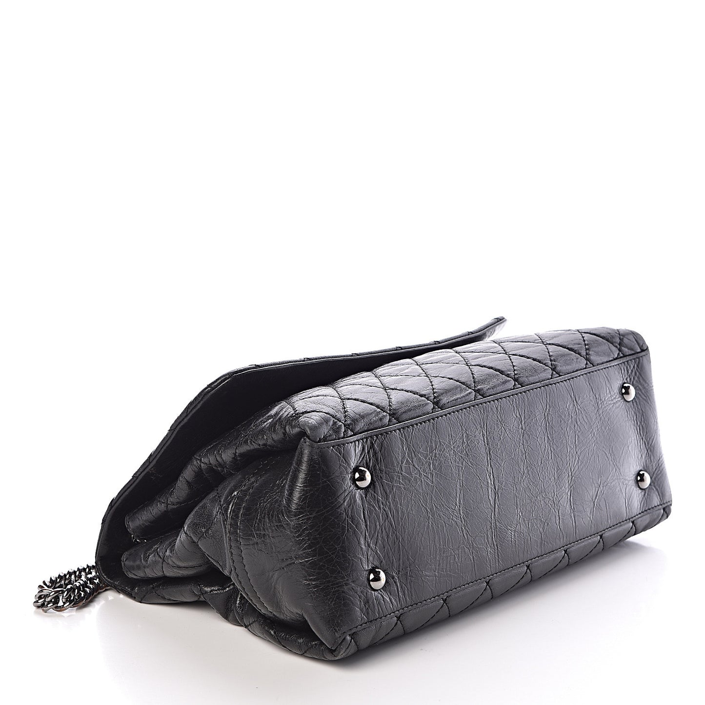 Glazed Calfskin Quilted Large Lady Pearly Flap Black