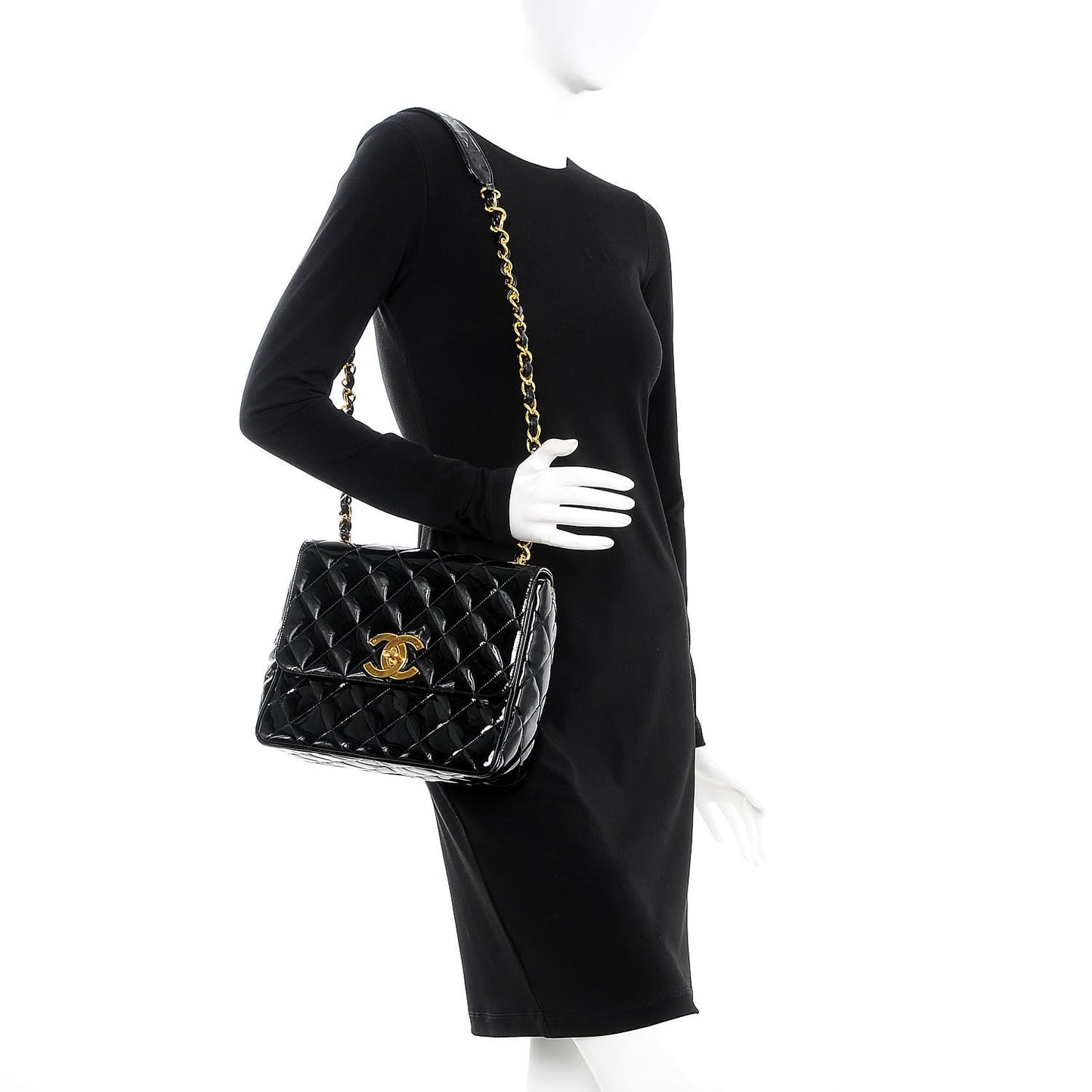 Patent Quilted Medium Single Flap Black