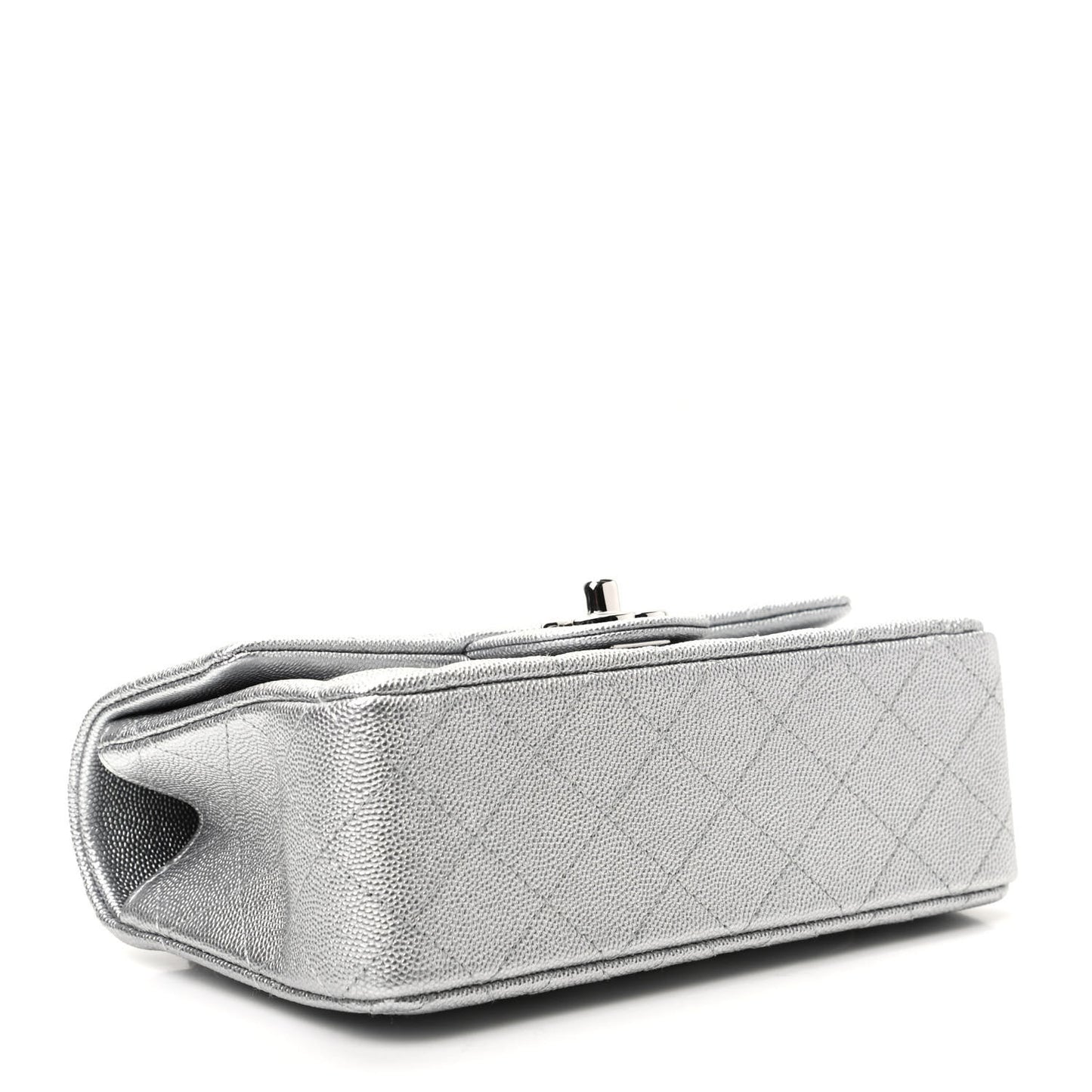 Metallic Caviar Quilted Mini Top Handle Rectangular Flap Silver
