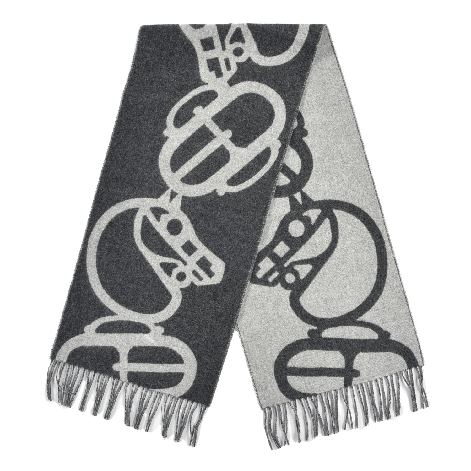 Hermes Cashmere Boucles et Camails Muffler Anthracite Gris Clair 2 of 3