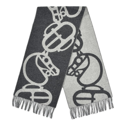 Hermes Cashmere Boucles et Camails Muffler Anthracite Gris Clair 2 of 3