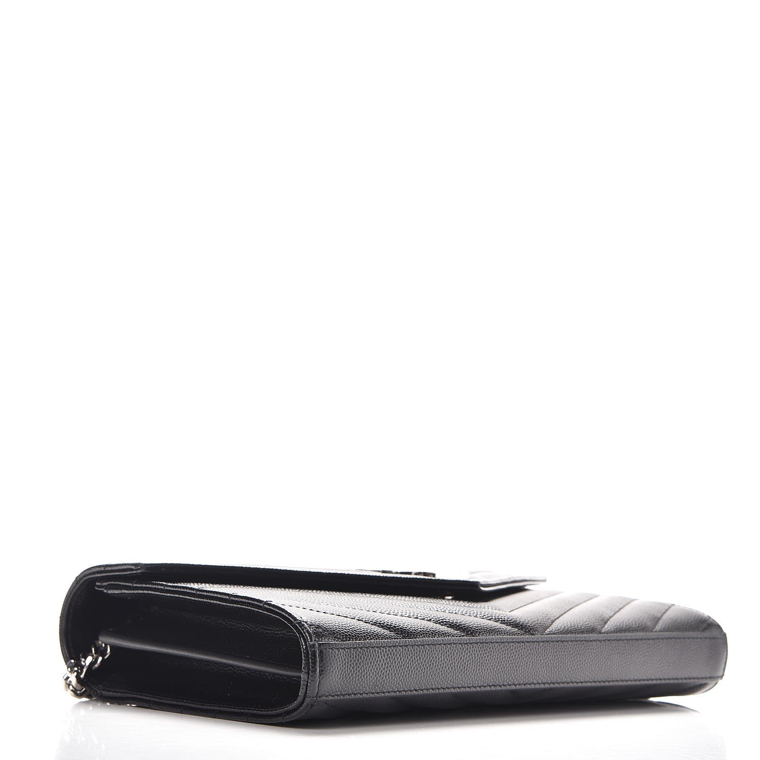 Saint Laurent Grain De Poudre Matelasse Chevron Monogram Chain Wallet Black 4 of 8