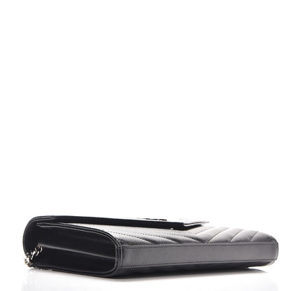 Saint Laurent Grain De Poudre Matelasse Chevron Monogram Chain Wallet Black 4 of 8