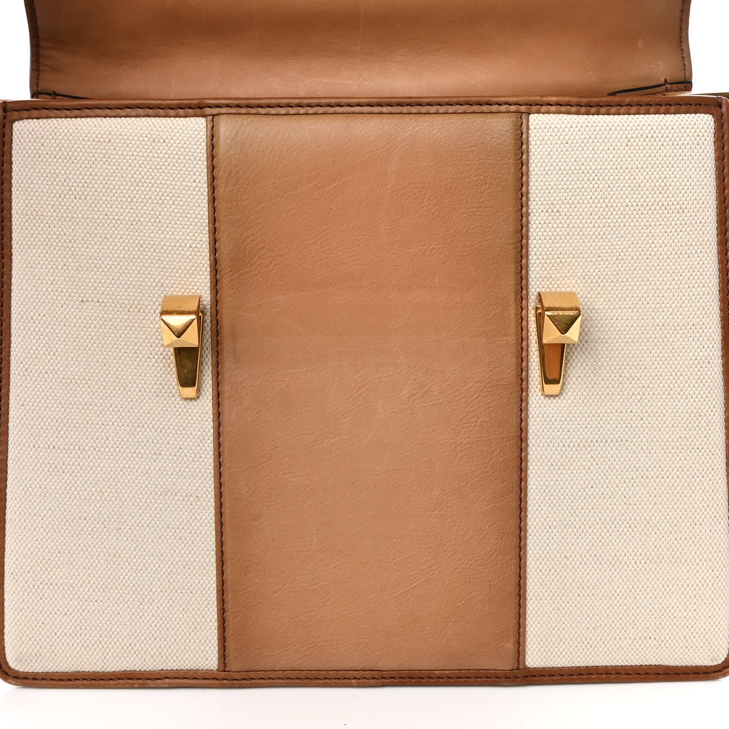 Valentino Garavani Calfskin Canvas Colorblock Crossbody Bag Natural 10 of 12