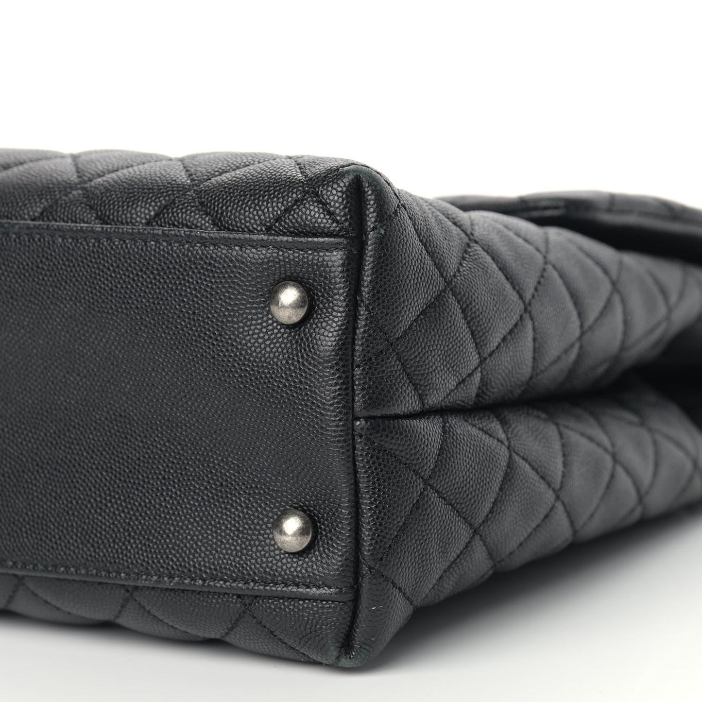 Caviar Lizard Quilted Large Coco Handle Flap Black