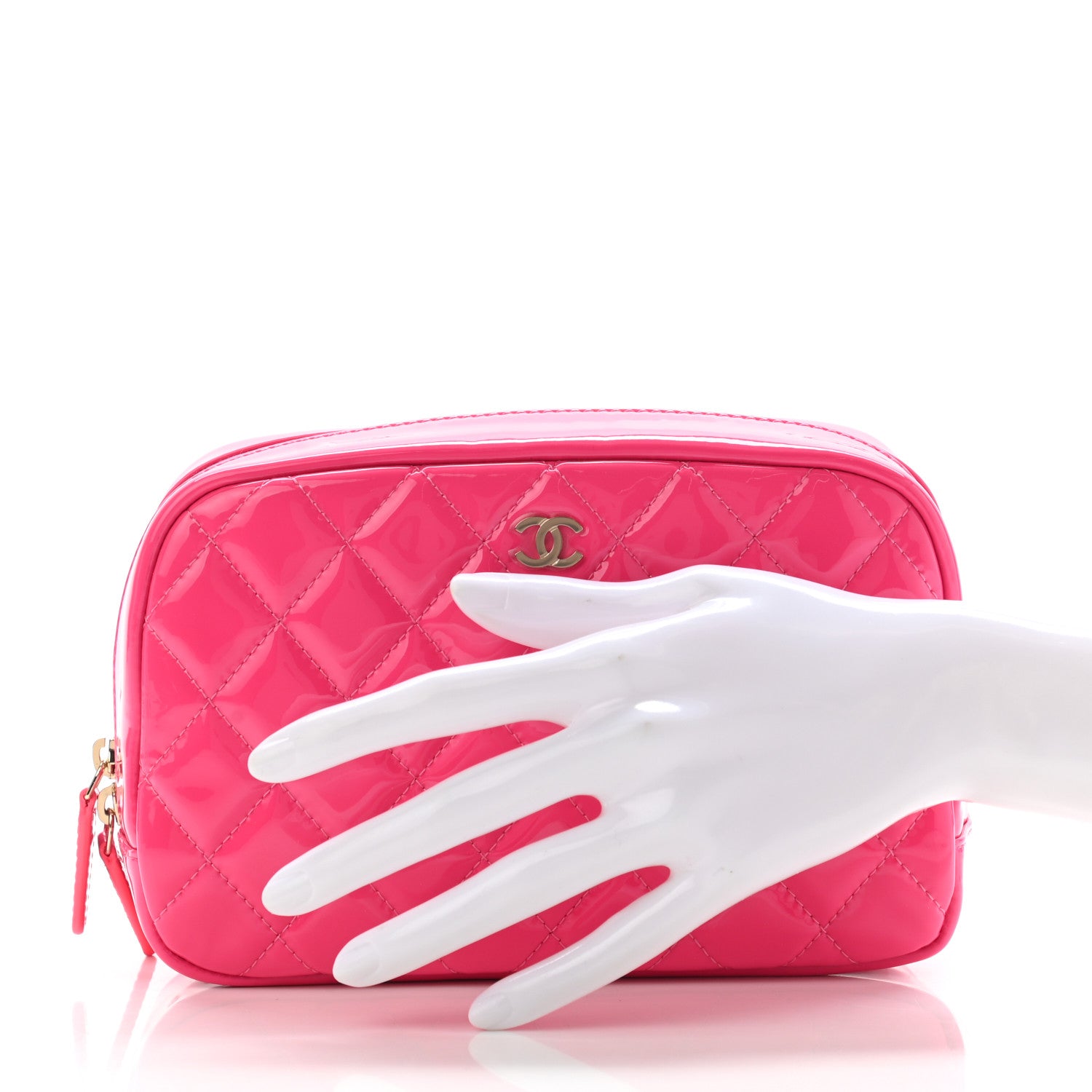 Chanel Patent Quilted Medium Curvy Pouch Cosmetic Case Pink 2 of 7