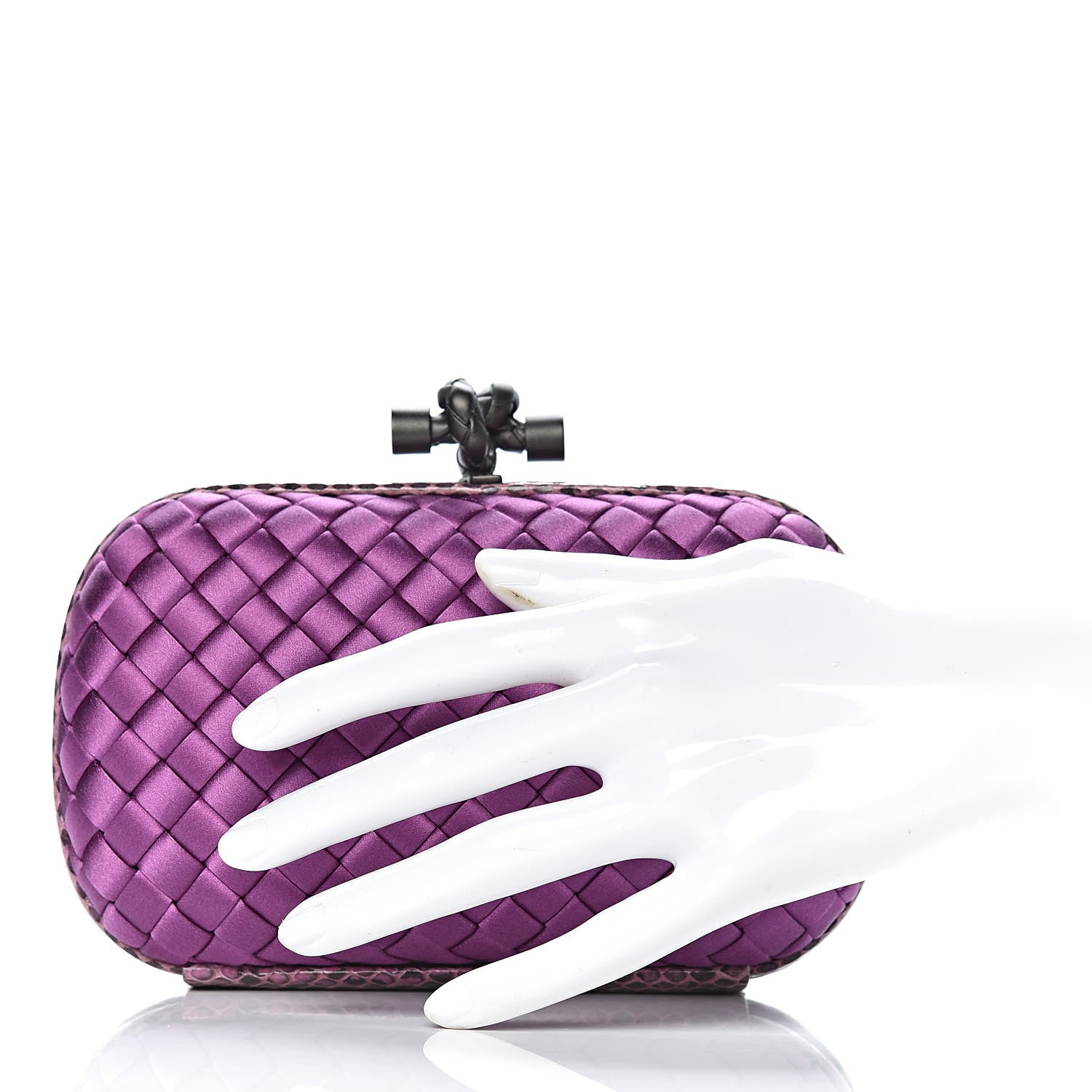 Bottega Veneta Satin Intreccio Impero Ayers Knot Clutch Orchid 2 of 6