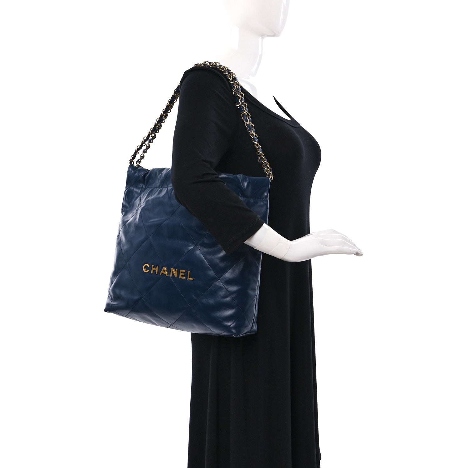 Chanel Shiny Calfskin Quilted Small Chanel 22 Navy 2 of 10