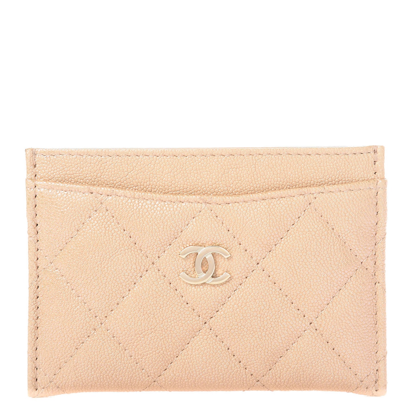 Iridescent Caviar Quilted Card Holder Beige