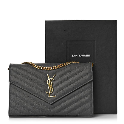 Saint Laurent Grain De Poudre Matelasse Chevron Monogram Chain Wallet Earth 9 of 9