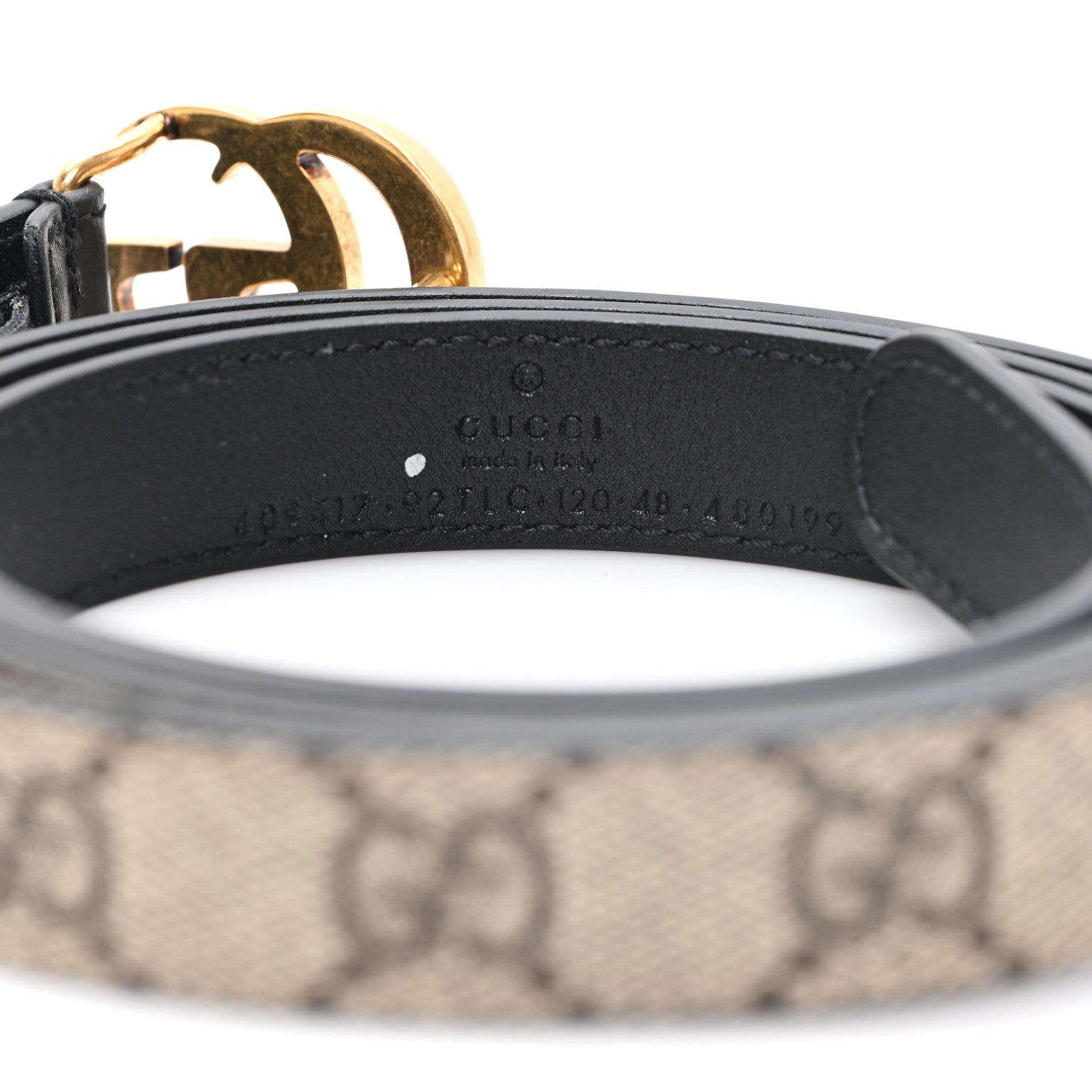 Gucci GG Supreme Monogram Matte Plutone Calfskin Double G 20mm Belt 120 48 Beige Ebony Black 3 of 4