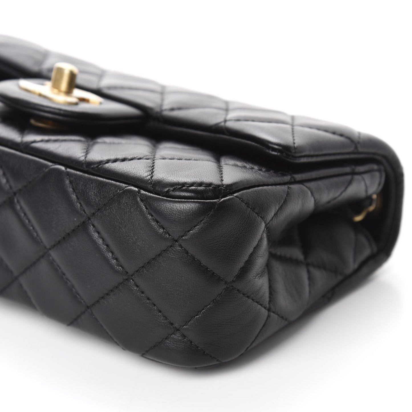 Lambskin Quilted Mini Rectangular Pearl Crush Flap Black