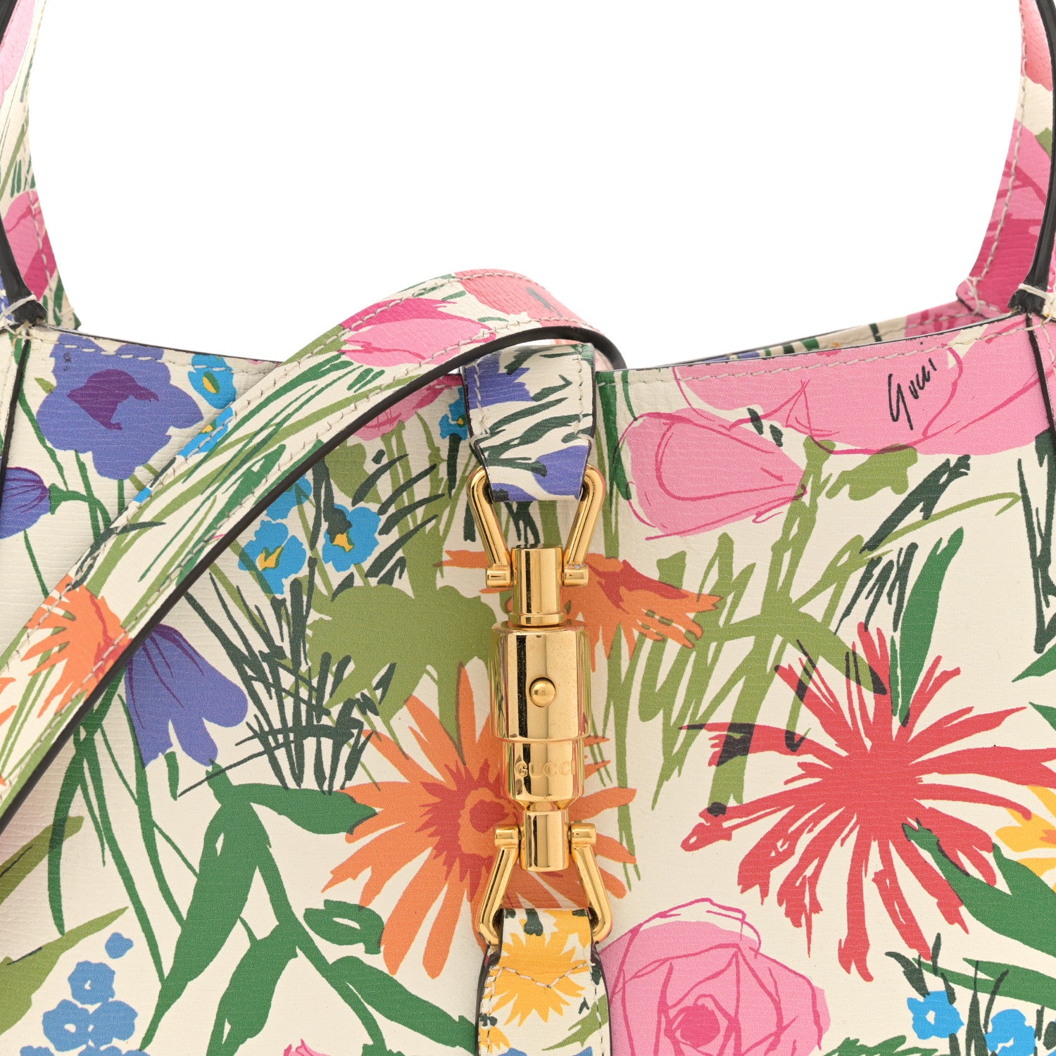 Gucci X KEN SCOTT New Shangai Calfskin Jardin D'Avril Floral Print Small Jackie 1961 Hobo Ivory Pink 8 of 12