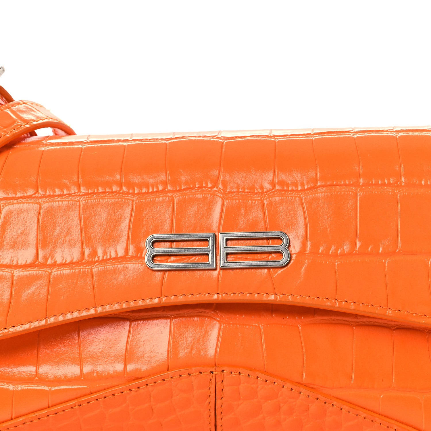 Balenciaga Shiny Super Supple Calfskin Crocodile Embossed Small XX Flap Stretch Bag Pop Orange 9 of 13