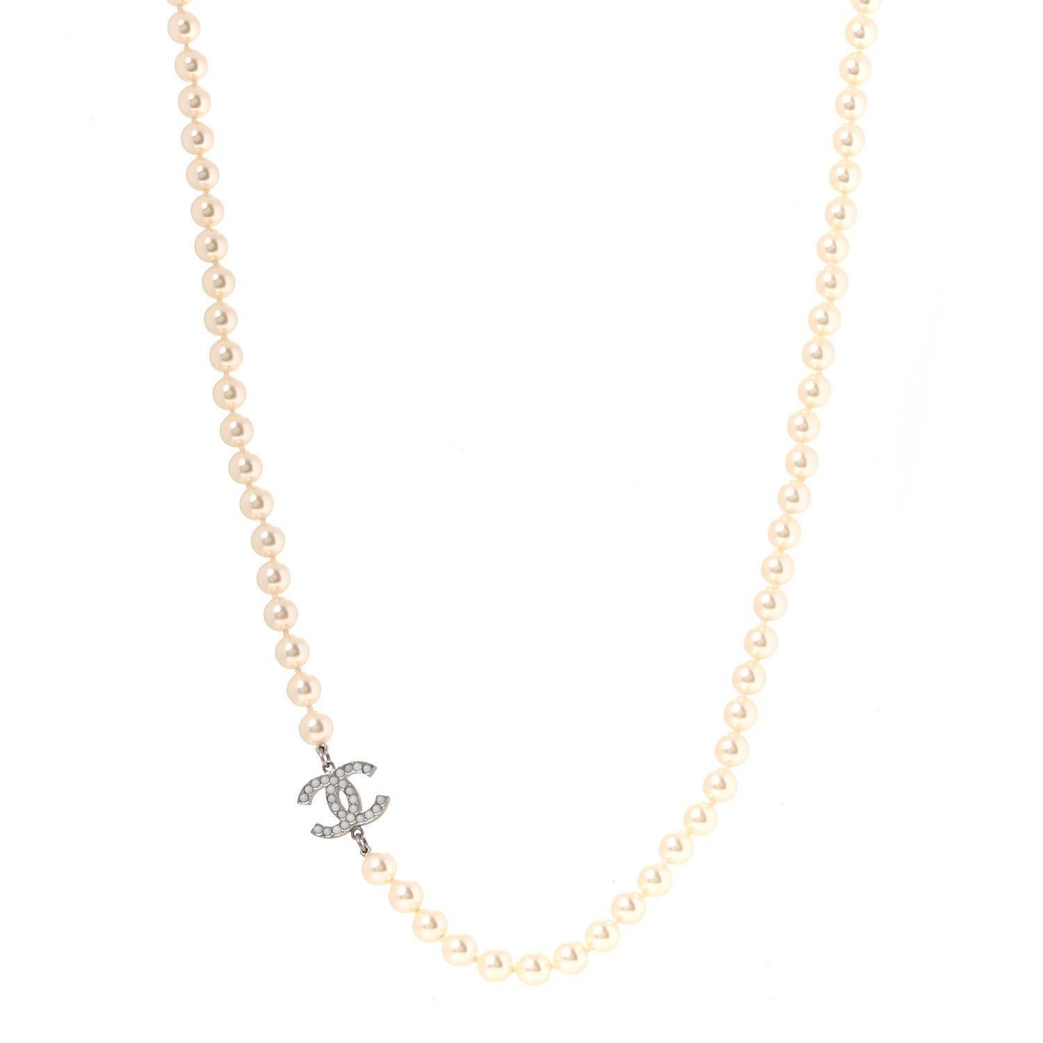 Chanel Graduated Pearl CC Long Necklace Silver 1 of 5