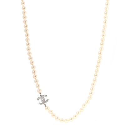 Chanel Graduated Pearl CC Long Necklace Silver 1 of 5