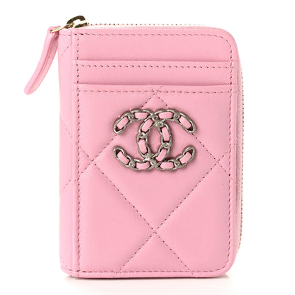 Chanel Lambskin Quilted Chanel 19 Vertical Zip Card Holder Wallet Pink 1 of 8