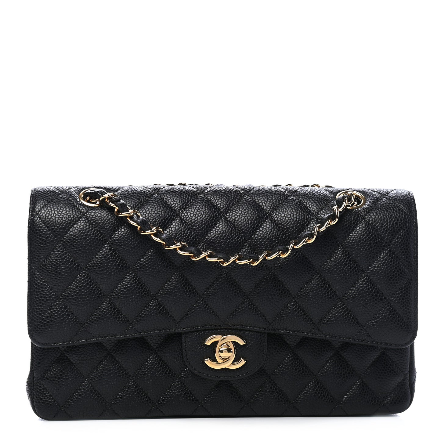 Caviar Quilted Medium Double Flap Black
