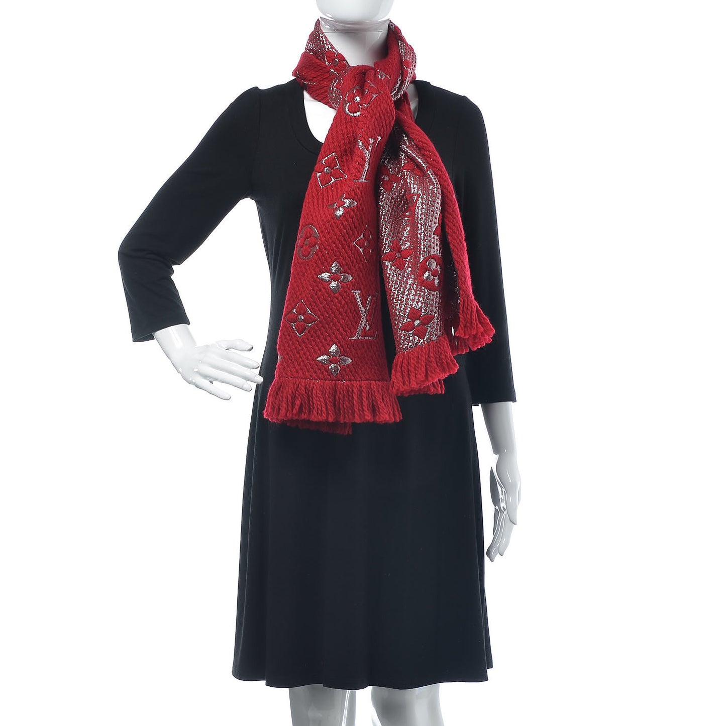 Wool Silk Logomania Shine Scarf Rubis