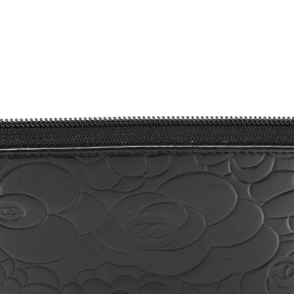 Chanel Lambskin Camellia Embossed Zip Around Organizer Wallet Black 11 of 16