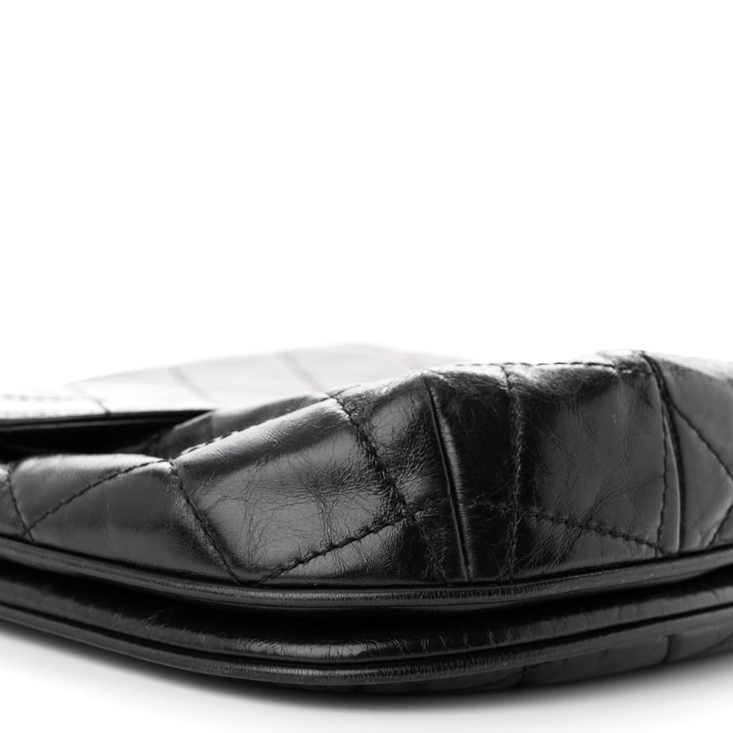 Glazed Calfskin Quilted Medium Bubble CC Flap Black