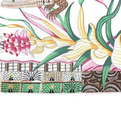 Hermes Silk La Marche Du Zambeze Scarf 90 Rose Pale Vert Jaune 5 of 6