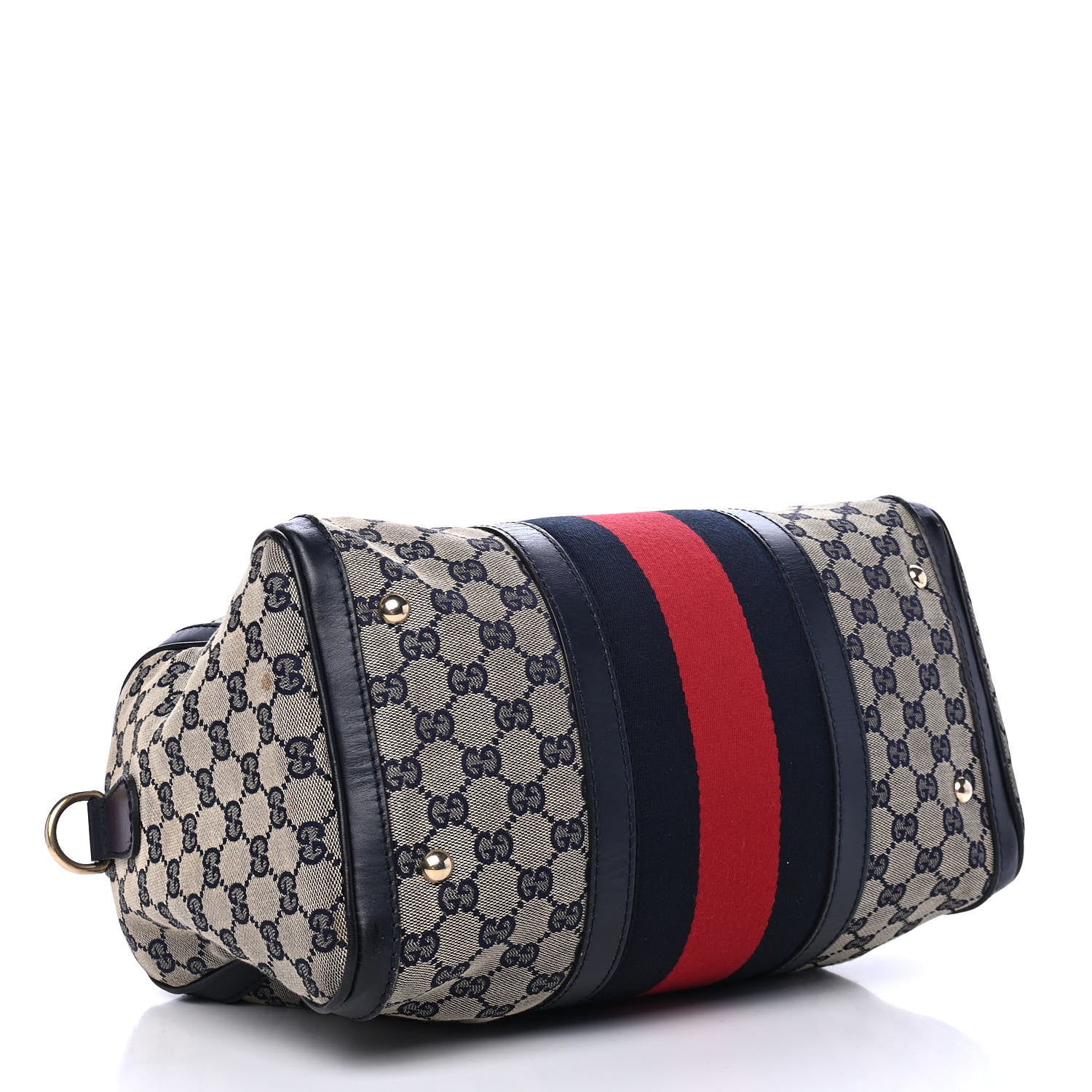 Gucci Monogram Selleria Calfskin Vintage Web Medium Boston Beige Blue 3 of 5