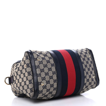 Gucci Monogram Selleria Calfskin Vintage Web Medium Boston Beige Blue 3 of 5