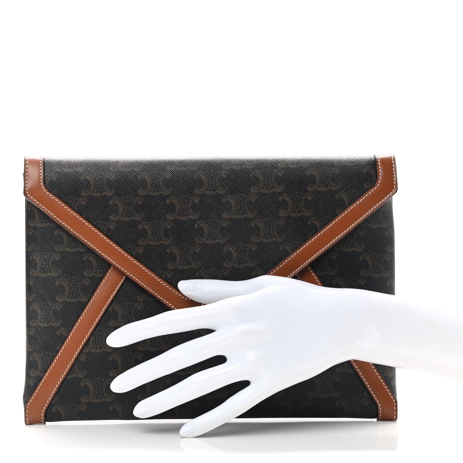 Celine Triomphe Canvas Calfskin Envelope Pouch Tan 2 of 6