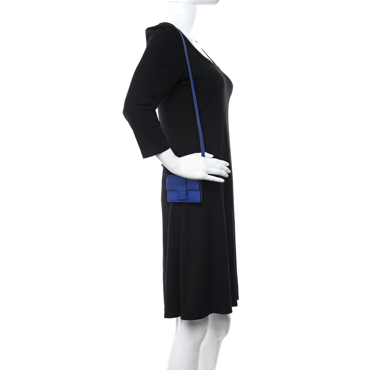 Fendi Cuoio Romano Monochrome Micro Flat Baguette Blue Neon 2 of 10