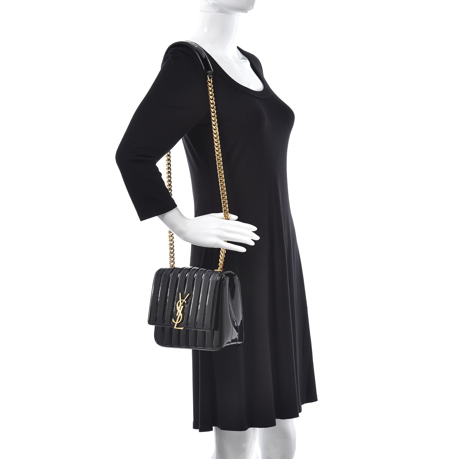 Saint Laurent Patent Calfskin Matelasse Monogram Small Vicky Chain Bag Black 2 of 9