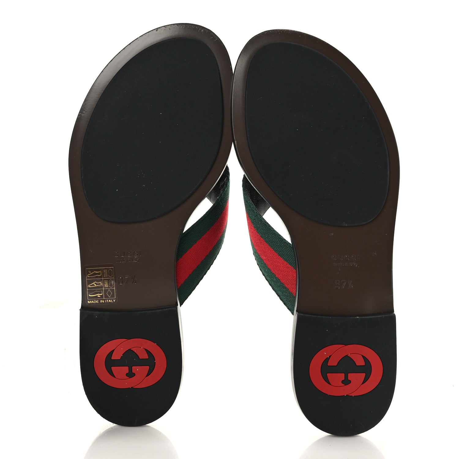 Gucci Nylon Calfskin Web GG Monogram Womens Thong Sandals 37.5 Green Red Cocoa 5 of 7